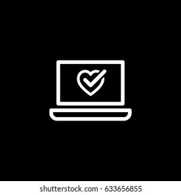 Online Health Tests and Medical Services Icon. Flat Design. Isolated laptop with heart and check symbol.