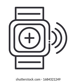 online health, wearable technology activity tracker medical vector illustration covid 19 pandemic line icon