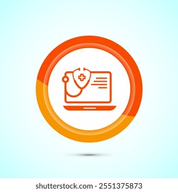 Online healthcare icon design, Virtual medical service sign, Orange Color Button Design