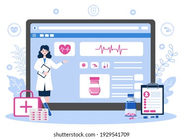 Online Healthcare and Medical Concept of Doctor Vector Illustration, Medicine Consultation and Treatment via Application of Smartphone or Computer Connected Internet Clinic