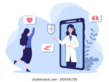 Online Healthcare and Medical Concept of Doctor Vector Illustration, Medicine Consultation and Treatment via Application of Smartphone or Computer Connected Internet Clinic