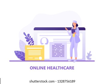 Online healthcare. Medical Consultation by Internet with Doctor. Medicine Concept. Medical Service Online for Patients. Telemedicine. Vector Illustration