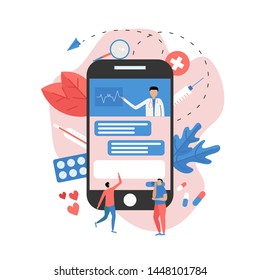 Online healthcare and medical consultation concept on laptop. Vector flat illustration	