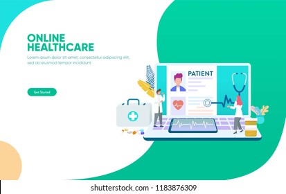 Online Healthcare Vector Illustration Concept, Doctor And Nurse Taking Care Of Patient Can Use For, Landing Page, Template, Ui, Web, Mobile App, Poster, Banner, Flyer