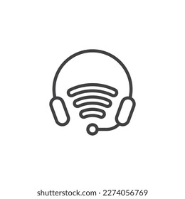 Online help line icon. Headset and wifi linear style sign for mobile concept and web design. Support service outline vector icon. Symbol, logo illustration. Vector graphics