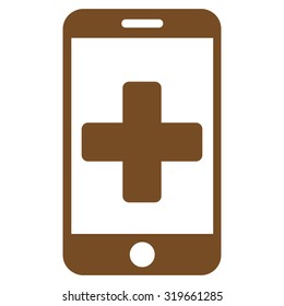 Online Help vector icon. Style is flat symbol, brown color, rounded angles, white background.