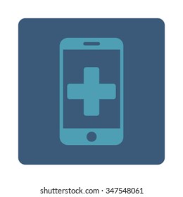 Online Help vector icon. Style is flat rounded square button, cyan and blue colors, white background.