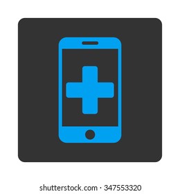 Online Help vector icon. Style is flat rounded square button, blue and gray colors, white background.