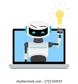 Online helper bot, web advice and guide. Bot support online, design chat service with robot, ai virtual help chatting, vector illustration