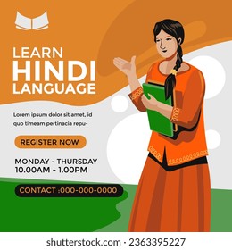 Online Hindi Language Course Webinar Poster Design great for Social Media Post Template