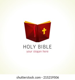 Online holy bible or christian literature vector logo. Open book with cross clipart icon. Computer software or phone application educational studying sign. eBook library, eReader symbol.