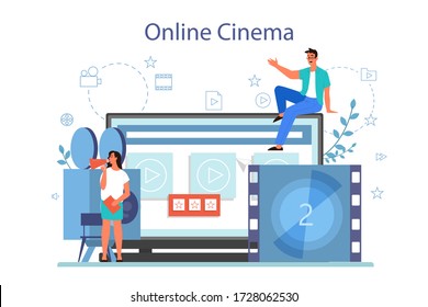 Online Home Cinema Concept. Video Streaming Platform. Digital Content In The Internet. Isolated Vector Illustration