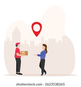 Online home delivery Service concept.delivery man giving package delivery courier to customer vector illustration