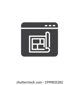 Online home planning vector icon. filled flat sign for mobile concept and web design. Website with home blueprint glyph icon. Symbol, logo illustration. Vector graphics