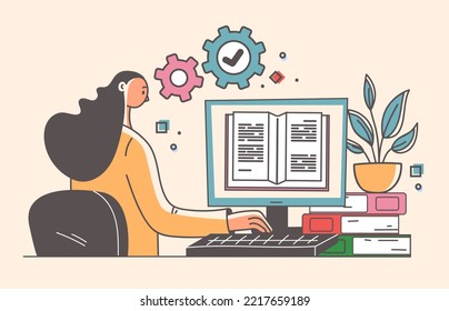 Online home school study education student university learning training abstract concept. Vector graphic design illustration