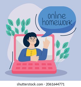 online homework design with woman from laptop computer screen