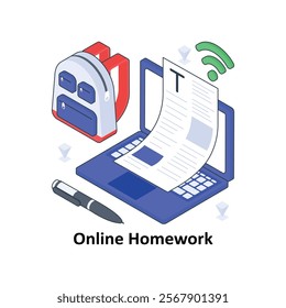 Online Homework isometric Colored illustration. EPS File stock illustration