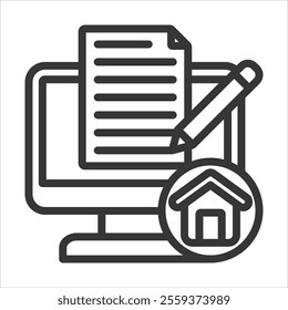 Online Homework Outline Icon Vector Illustration