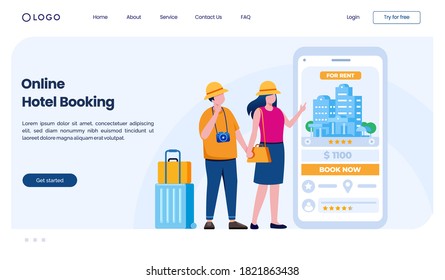 Online hotel booking landing page website illustration flat vector template
