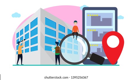 online hotel reservation creative illustration vector of graphic , small people online hotel reservation illustration vector , hotel reservation online vector , vector flat illustration
