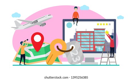 online hotel reservation creative illustration vector of graphic , small people online hotel reservation illustration vector , hotel reservation online vector , vector flat illustration
