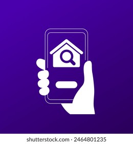 Online-Haus-Suche Vektorgrafik-Symbol mit einem Handy
