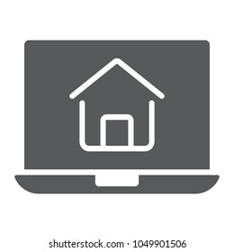 Online house shopping glyph icon, real estate and home, search sign vector graphics, a solid pattern on a white background, eps 10.