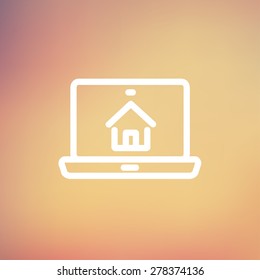 Online house shopping icon thin line for web and mobile, modern minimalistic flat design. Vector white icon on gradient mesh background.