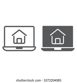 Online house shopping line and glyph icon, real estate and home, search sign vector graphics, a linear pattern on a white background, eps 10.