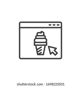 Online ice cream ordering line icon. Fast food delivery service linear style sign for mobile concept and web design. Website page with ice cream outline vector icon. Symbol, logo illustration. 