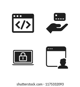 online icon. 4 online vector icons set. antivirus, browser and credit card icons for web and design about online theme