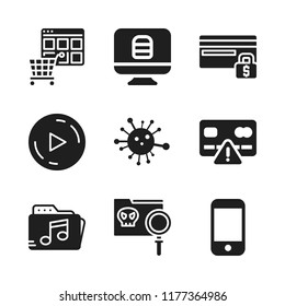 online icon. 9 online vector icons set. internet, music folder and smartphone icons for web and design about online theme