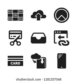 online icon. 9 online vector icons set. upload, credit card and browser icons for web and design about online theme