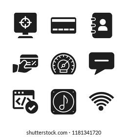 online icon. 9 online vector icons set. credit card, hacked computer and notebook of contacts icons for web and design about online theme