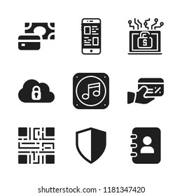 online icon. 9 online vector icons set. credit card, smartphone and hack icons for web and design about online theme