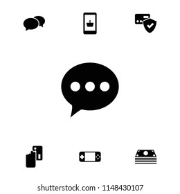 Online icon. collection of 7 online filled icons such as chat, credit card payment, card protection, money. editable online icons for web and mobile.