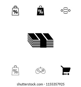 Online icon. collection of 7 online filled and outline icons such as money, shopping cart, atom interaction, shopping sale. editable online icons for web and mobile.