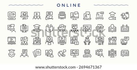 Online  icon. Education icon set. Includes symbols for computer, webinar, training, e-learning, education and more. Vector illustration. Pixel perfect.
