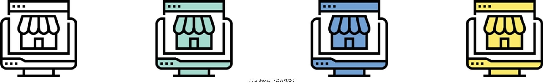 online icon. Outline, Green, Blue and Yellow Style Design Isolated On White Background