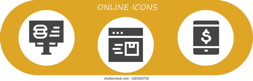 online icon set. 3 filled online icons. Simple modern icons about  - Billboard, Browser, Online shop