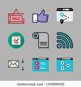 online icon set. vector set about sale, email, like and wifi icons set.