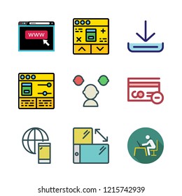 online icon set. vector set about credit card, smartphone, browser and download icons set.