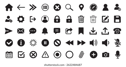 Online-Symbolsatz. Symbol für Website-Bearbeitungstool. Symbol für soziale Medien. Symbole für Webeinstellungen. Vektorgrafik eps 10