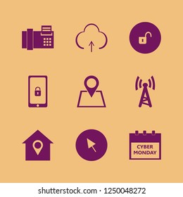 online icon. online vector icons set upload, house location, location and open lock