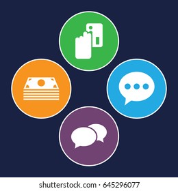 Online icons set. set of 4 online filled icons such as chat, creadit card payment