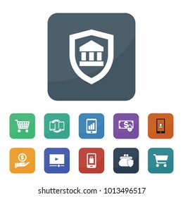Online icons. vector collection filled online icons such as phone, money security, bank insurance, video player, phone communication, graph on phone, shopping cart