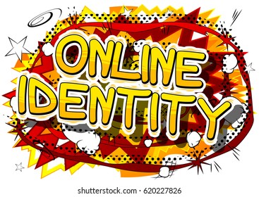 Online Identity - Comic book style word on abstract background.
