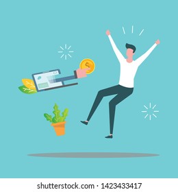 Online income Man gets money from online business lifestyle vector