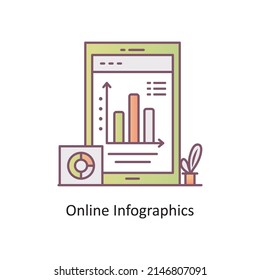 Ilustración de diseño de iconos de contorno de vector de infografía en línea. Símbolo de marketing móvil sobre fondo blanco EPS 10