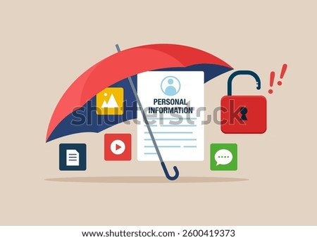 Online Information Hacking. Umbrella with Blocked Account. Hacking and exploit results. Flat vector Illustration.
